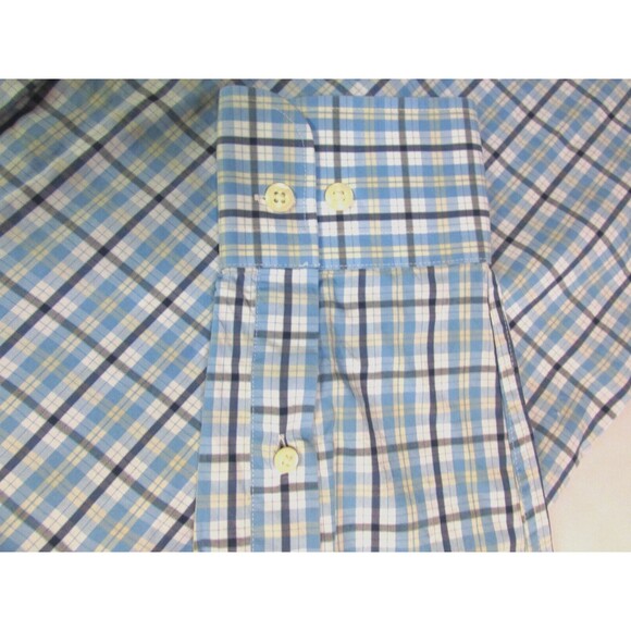Peter Millar Men's Button Down Long Sleeve Blue Plaid Cotton Large Dress Shirt - Picture 5 of 14